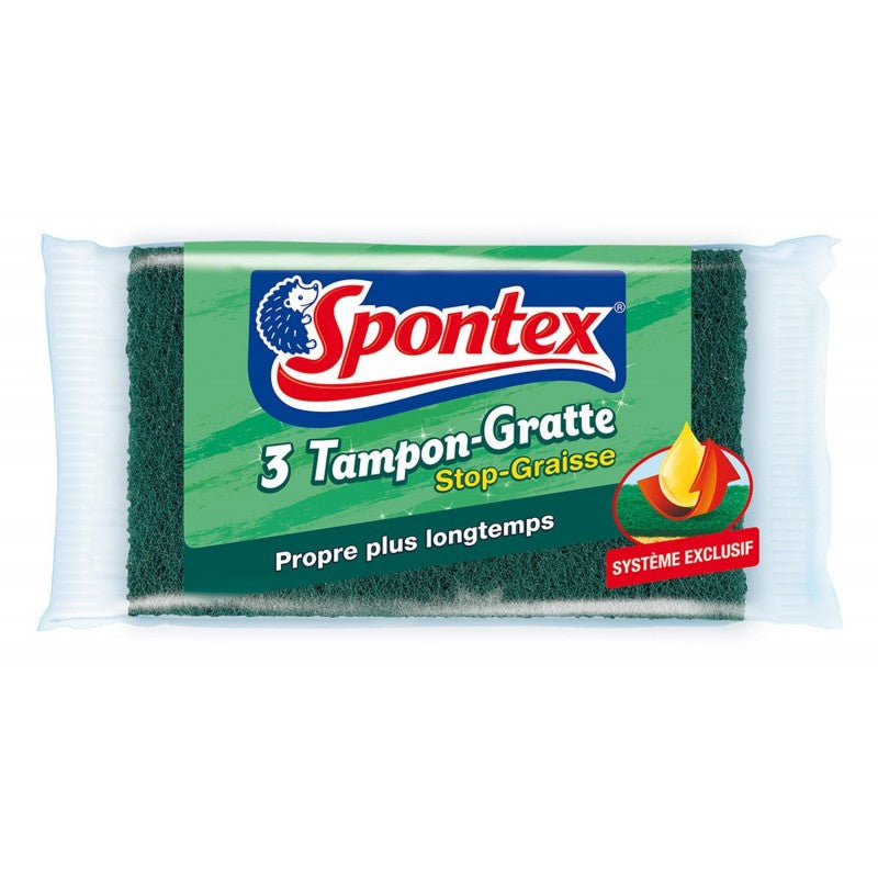 SPONTEX - Tampon Gratte Stop-Graisse 2 Grattes