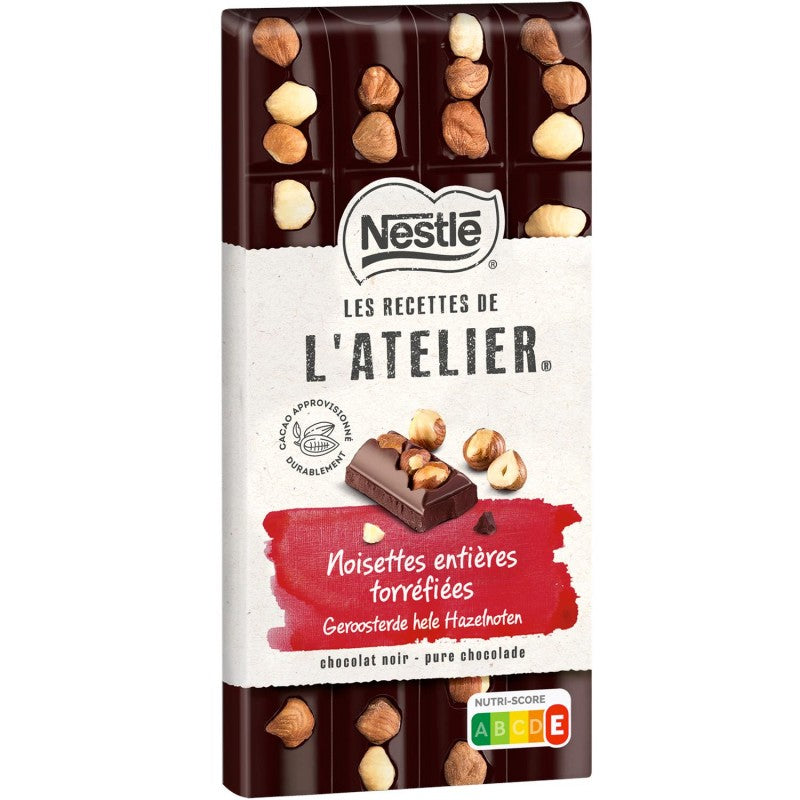 NESTLÉ Les Recettes De L'Atelier Tablette De Chocolat Noir Et Noisettes Entières 170G - Marché Du Coin