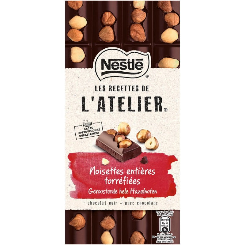 NESTLÉ Les Recettes De L'Atelier Tablette De Chocolat Noir Et Noisettes Entières 170G - Marché Du Coin