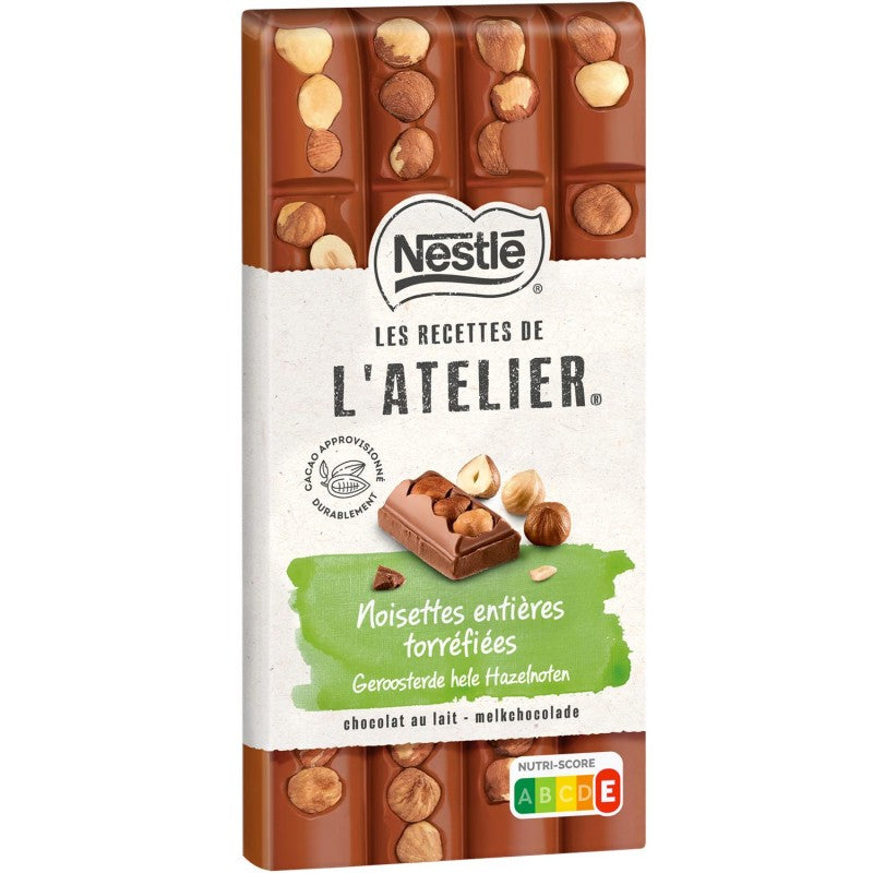 NESTLÉ Les Recettes De L'Atelier Tablette De Chocolat Au Lait Et Noisettes Entières Torréfiées 170G - Marché Du Coin