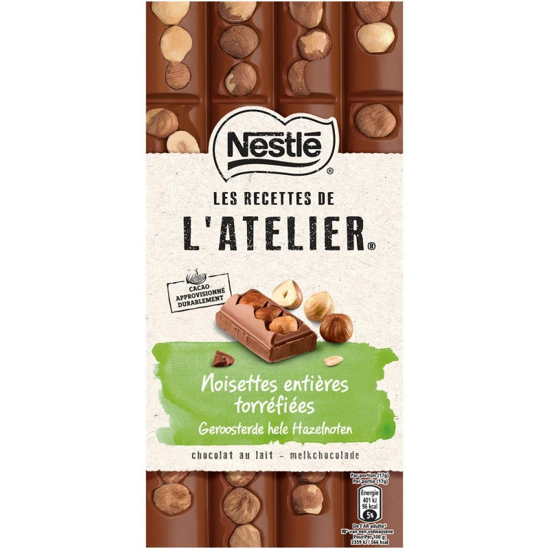 NESTLÉ Les Recettes De L'Atelier Tablette De Chocolat Au Lait Et Noisettes Entières Torréfiées 170G - Marché Du Coin