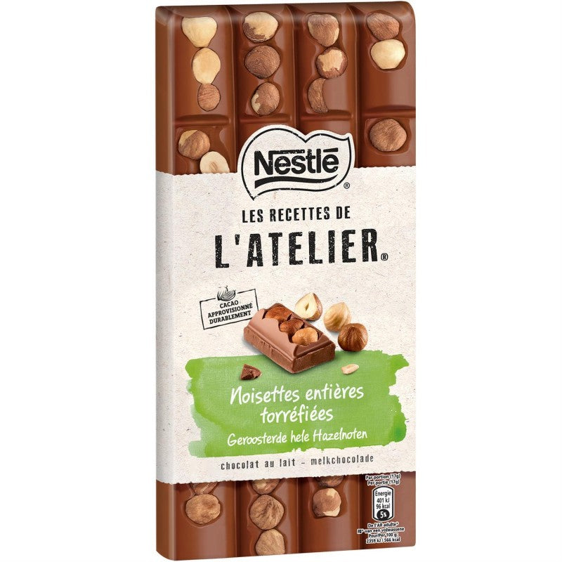 NESTLÉ Les Recettes De L'Atelier Tablette De Chocolat Au Lait Et Noisettes Entières Torréfiées 170G - Marché Du Coin