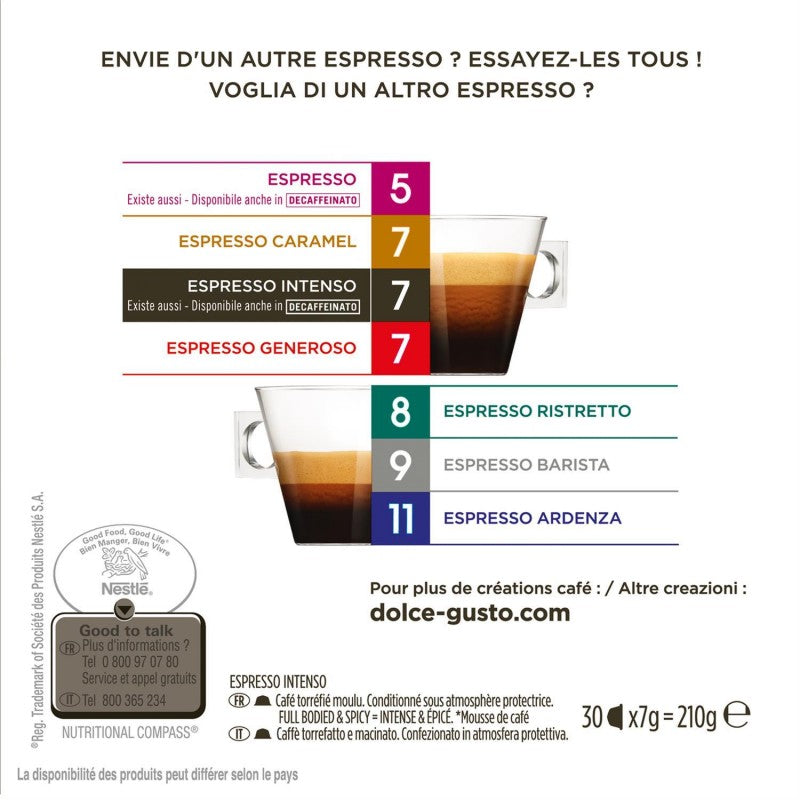DOLCE GUSTO Nescafé Espresso Intenso, Capsule Café Intensité 7 - X30 Dosettes - Marché Du Coin