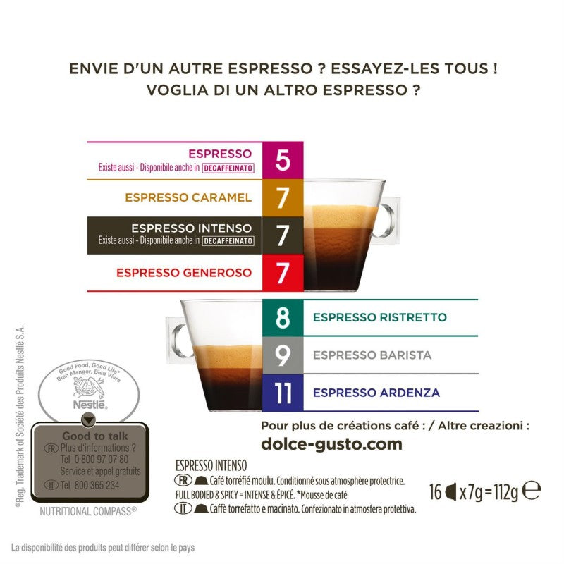DOLCE GUSTO Nescafé Espresso Intenso 16 Capsules 112G - Marché Du Coin