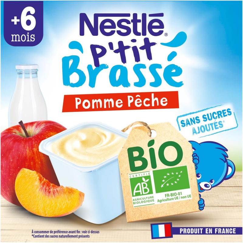 NESTLÉ P'Tit Brassé Bio Pomme Pêche Dès 6 Mois 4X90G - Marché Du Coin