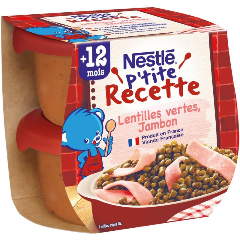 NESTLÉ P'Tite Recette Lentilles Vertes Jambon Dès 12 Mois 2X200G - Marché Du Coin