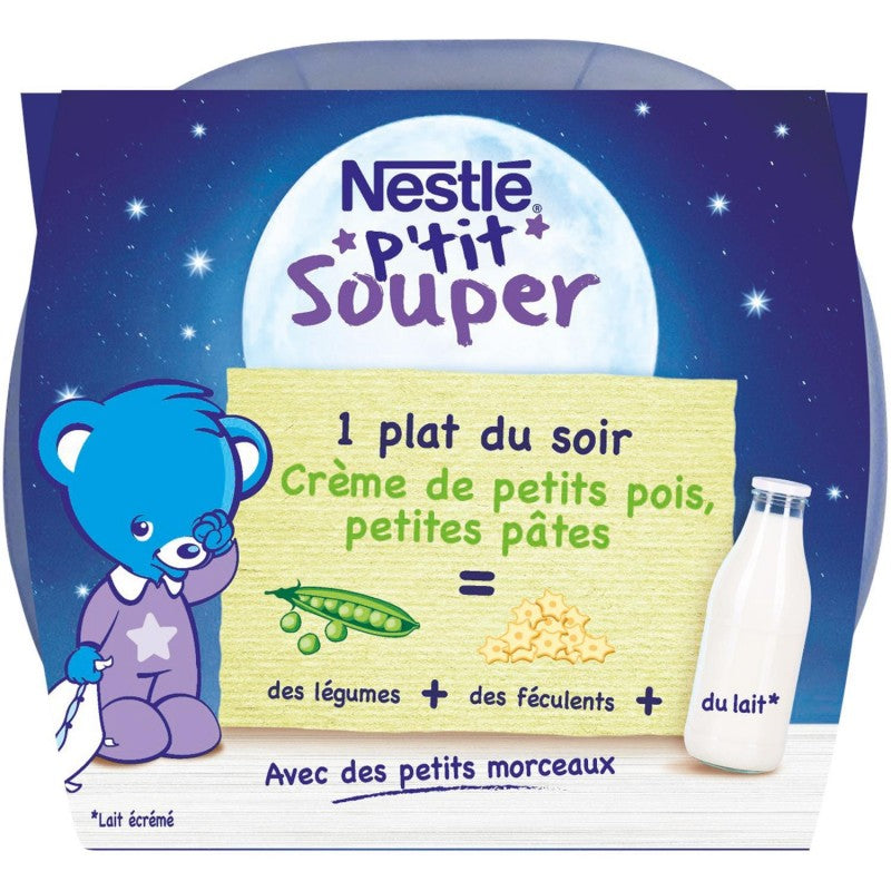 NESTLÉ P'Tit Souper Crème De Petits Pois Petites Pâtes Dès 12 Mois 2X200G - Marché Du Coin