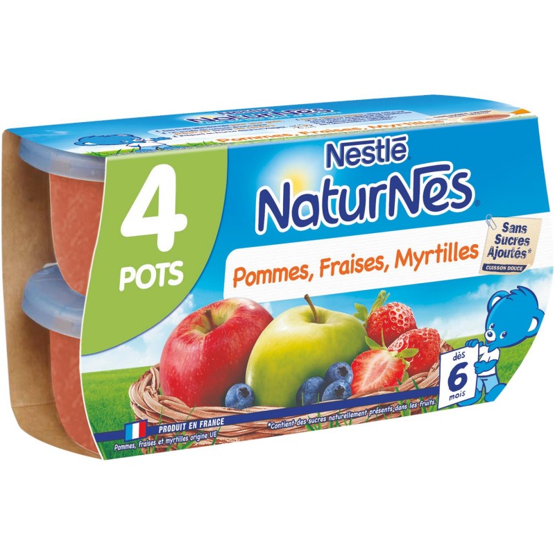 NESTLÉ Naturnes Compote De Pomme Fraises Myrtilles 4 X 130G Dès 6 Mois - Marché Du Coin
