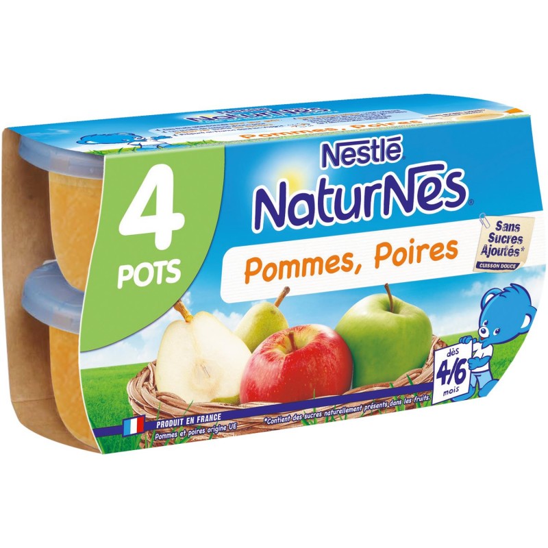 NESTLÉ Naturnes Fruits Pommes Poires Dès 4/6 Mois 4X130G - Marché Du Coin