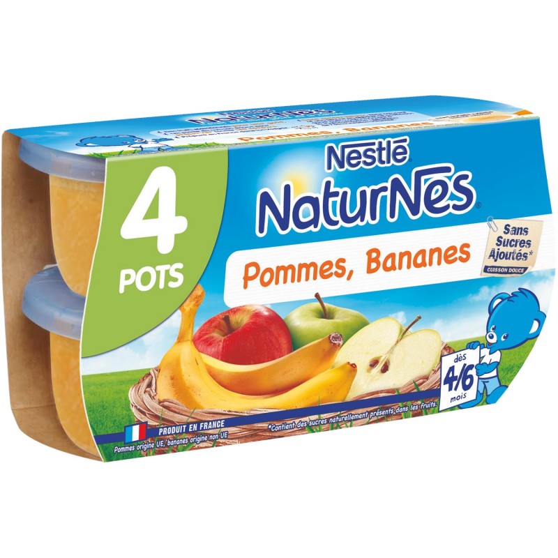 NESTLÉ Naturnes Fruits Pommes Bananes Dès 4/6 Mois 4X130G - Marché Du Coin