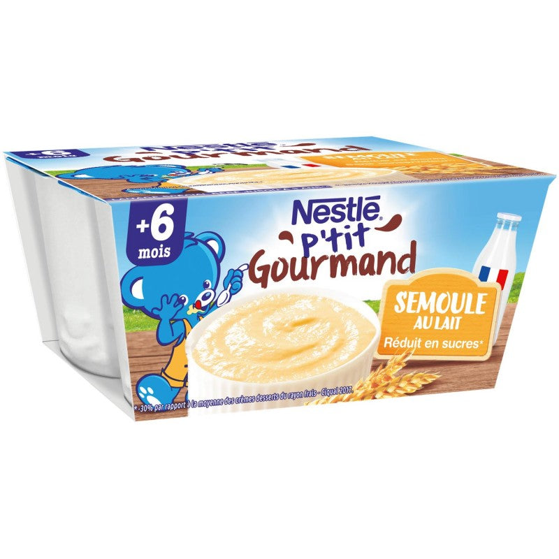 NESTLÉ P'Tit Gourmand Crème Dessert Semoule Lait Dès 6 Mois 4X100G - Marché Du Coin