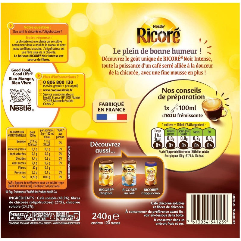 RICORÉ Noir Intense - Café Chicorée Soluble- 240G - Marché Du Coin
