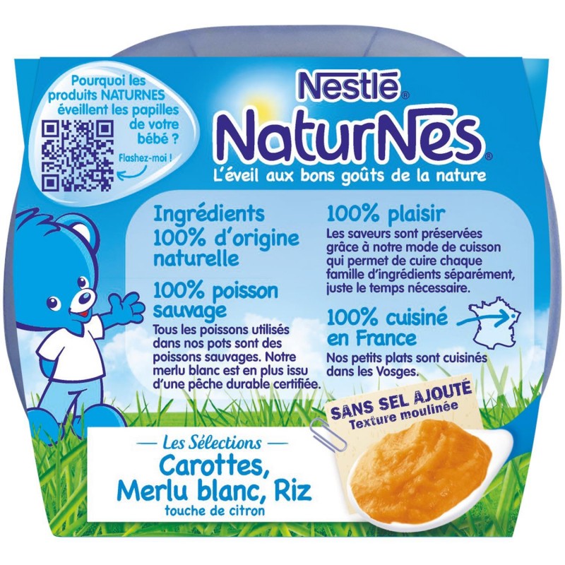 NESTLÉ Naturnes Les Sélections Carottes Merlu Blanc Riz Citron Dès 6 Mois 2X200G - Marché Du Coin