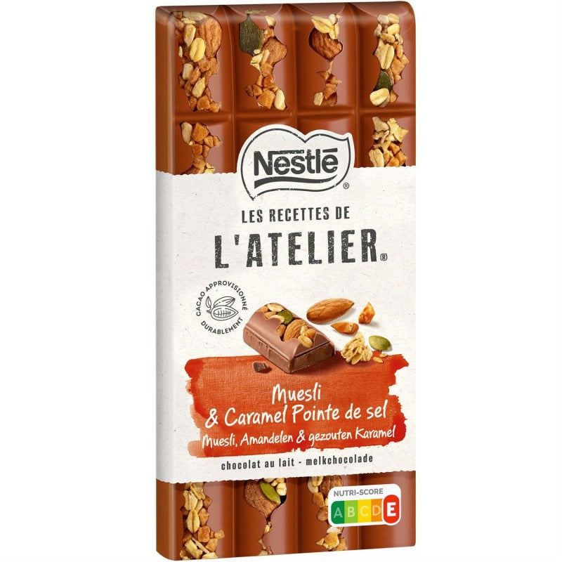 NESTLÉ Les Recettes De L'Atelier Tablette De Chocolat Au Lait Muesli Et Caramel Pointe De Sel 170G - Marché Du Coin