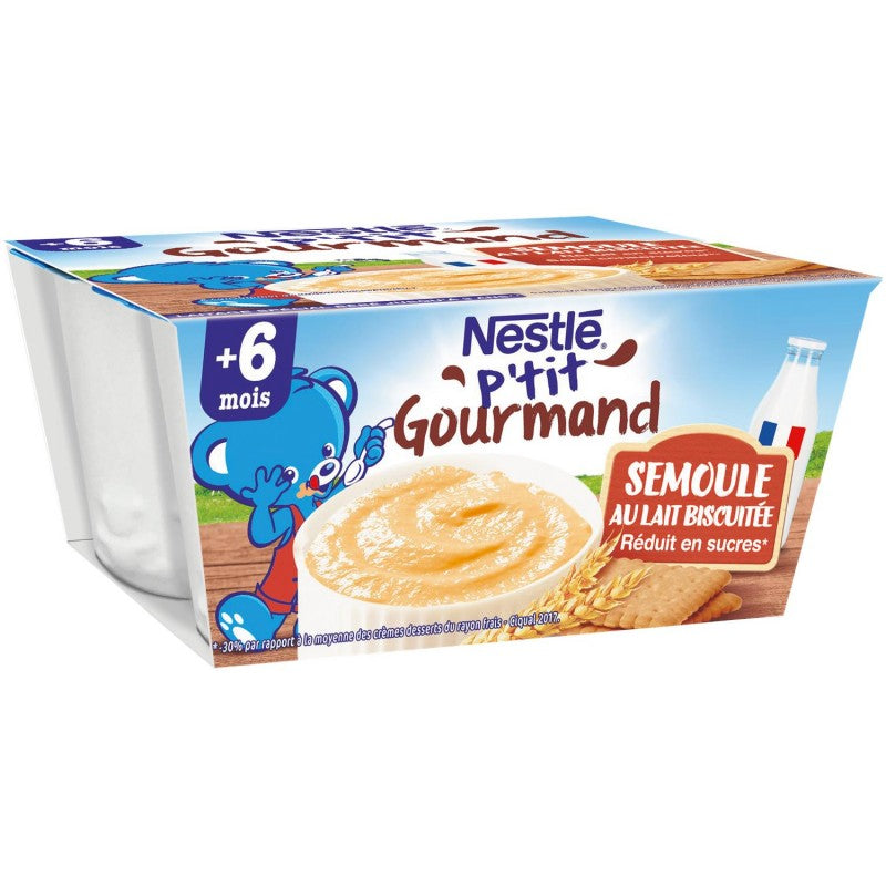 NESTLÉ P'Tit Gourmand Crème Dessert Semoule Au Lait Biscuitée Dès 6 Mois 4X100G - Marché Du Coin