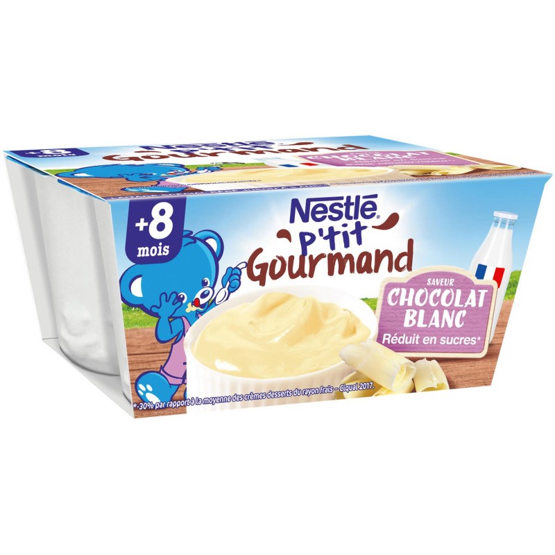 NESTLÉ P'Tit Gourmand Crème Dessert Chocolat Blanc Dès 8 Mois 4X100G - Marché Du Coin