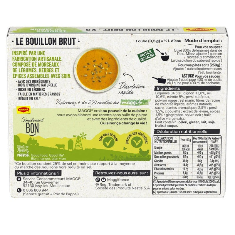 MAGGI Bouillon Brut Légumes Du Jardin Oignon Ail Carotte 6 Tablettes 57G - Marché Du Coin