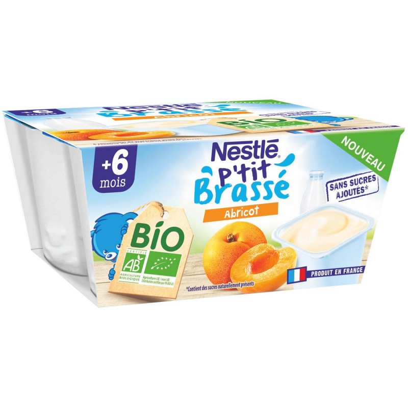 NESTLÉ P'Tit Brassé Bio Abricot Dès 6 Mois 4X90G - Marché Du Coin
