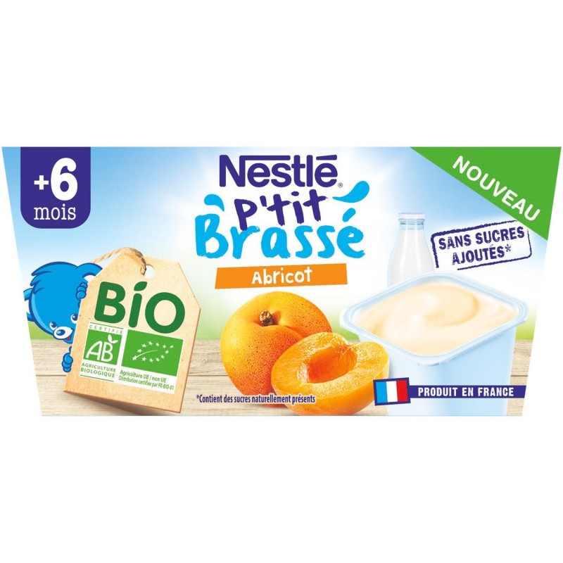 NESTLÉ P'Tit Brassé Bio Abricot Dès 6 Mois 4X90G - Marché Du Coin
