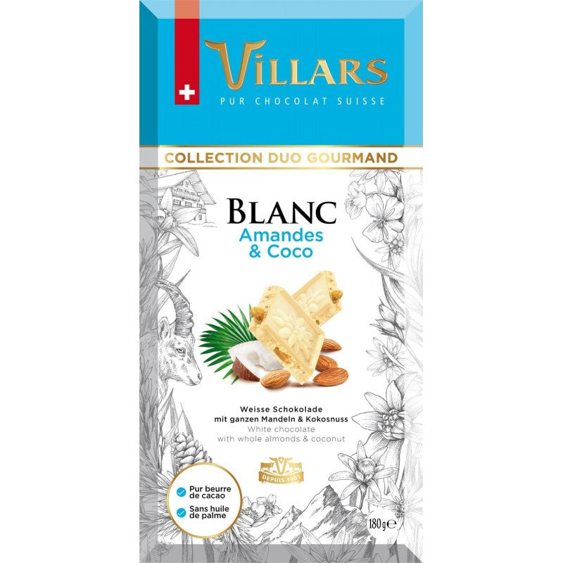 VILLARS Tablette Chocolat Blanc Amandes Coco 180G - Marché Du Coin