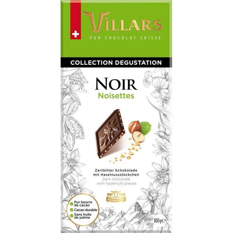 VILLARS Tablette Dégustation Chocolat Noir Aux Éclats De Noisettes 100G - Marché Du Coin