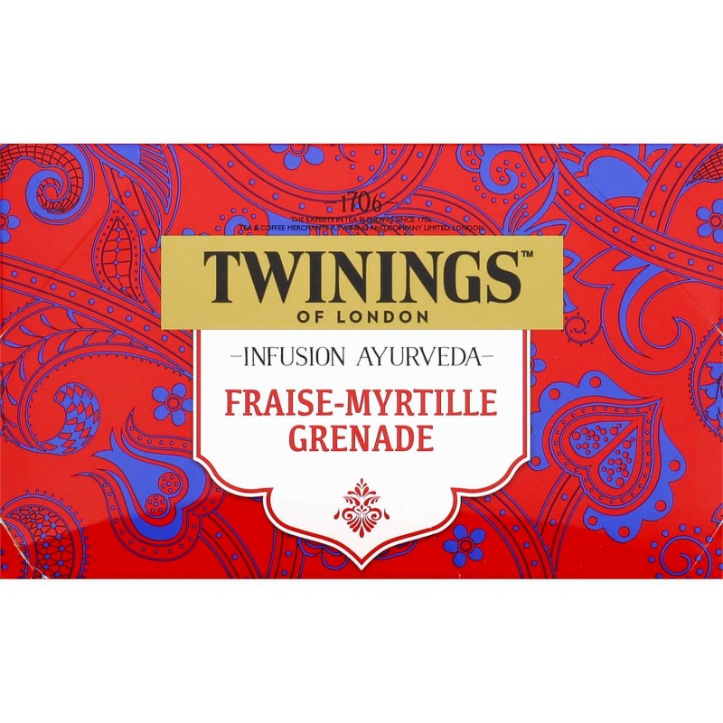 TWININGS Infusion Ayurveda Fraise Myrtille Grenade X20 -30G - Marché Du Coin