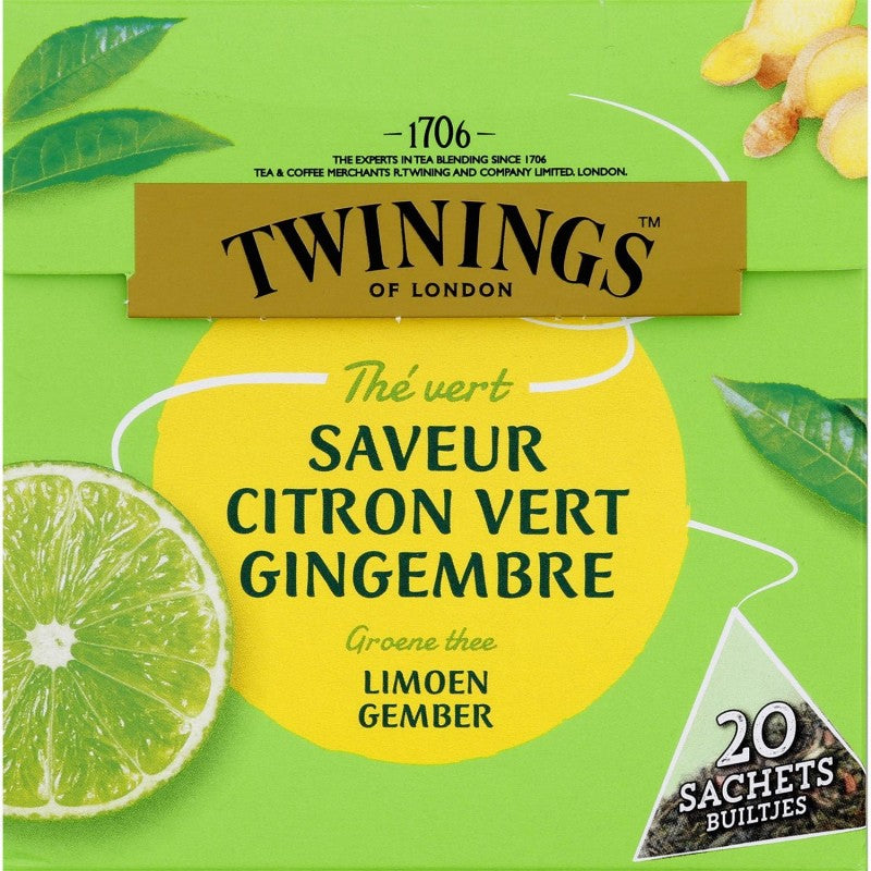 TWININGS Thé Vert Saveur Citron Vert Gingembre X20 32G - Marché Du Coin