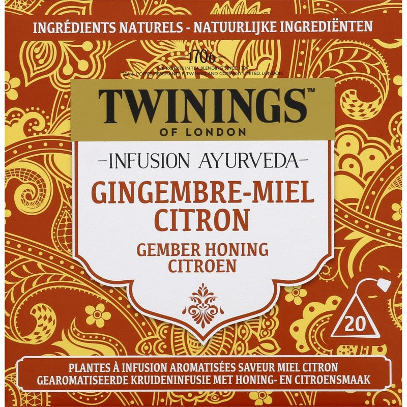 TWININGS Infusion Ayurdveda Gingembre Citron Miel 20 Sachets - Marché Du Coin