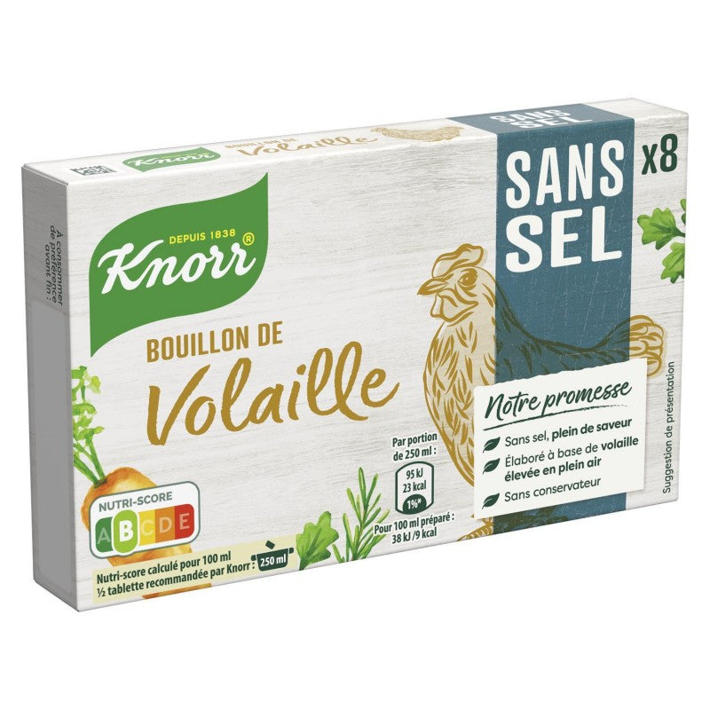 KNORR Bouillon Cubes De Volailles Sans Sel X8 72G - Marché Du Coin