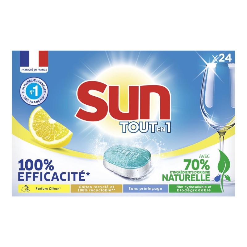 SUN 24 Tablette Lave Vaisselle Tout En 1 Citron Ecolabel - Marché Du Coin