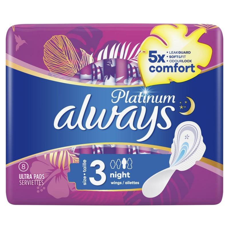 ALWAYS Platinium Serviettes Hygiéniques Nuit X8 - Marché Du Coin