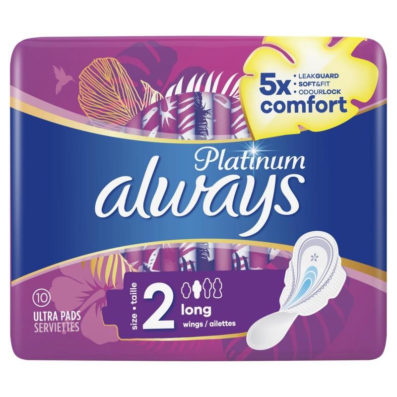 ALWAYS Platinium Serviettes Hygieniques Long+ X10 - Marché Du Coin