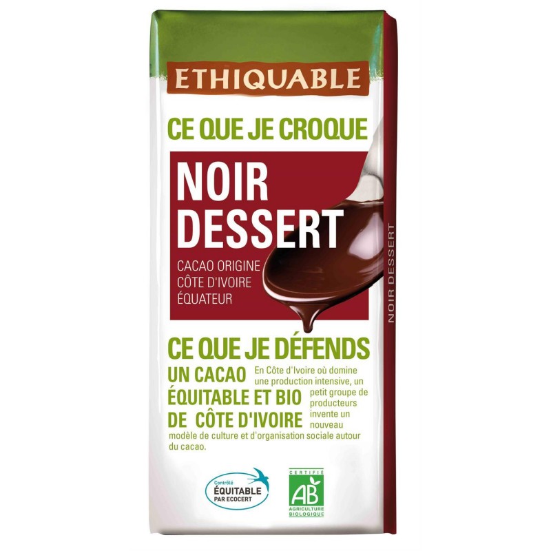 ETHIQUABLE Chocolat Noir Dessert Bio 200G - Marché Du Coin