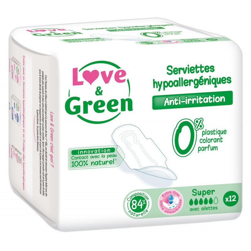 LOVE & GREEN Serviettes Super Naturelles 0% X12 - Marché Du Coin