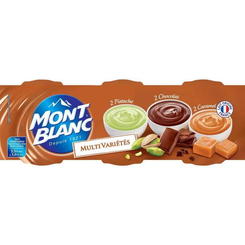 MONT BLANC Crème Dessert Multi Variétés Chocolat Caramel Pistache 6X125G - Marché Du Coin