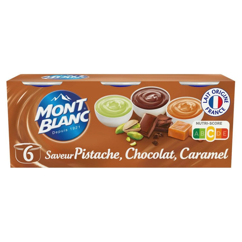 MONT BLANC Crème Dessert Multi Variétés Chocolat Caramel Pistache 6X125G - Marché Du Coin