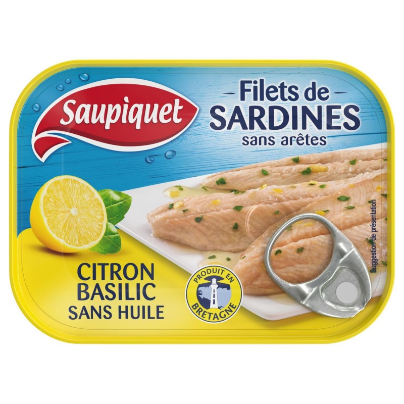 SAUPIQUET Filets Sardines Marinade Citron Basilic Sans Huile 100G - Marché Du Coin