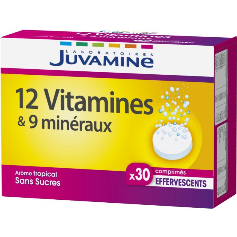 JUVAMINE New 12 Vitamines + 9 Minéraux30 Comprimés Effervescents - Marché Du Coin