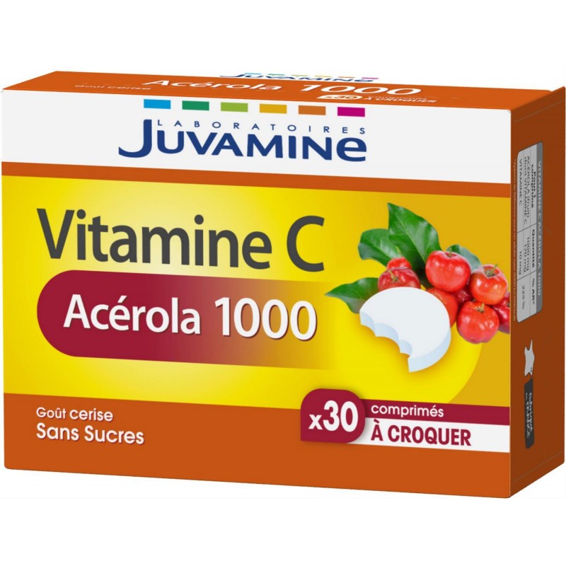 JUVAMINE Acerola 1000 Mg 30 Comprimés À Croquer 68G - Marché Du Coin