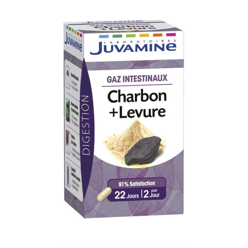 JUVAMINE Charbon + Levure Gaz Intestinaux Gélules 15G - Marché Du Coin