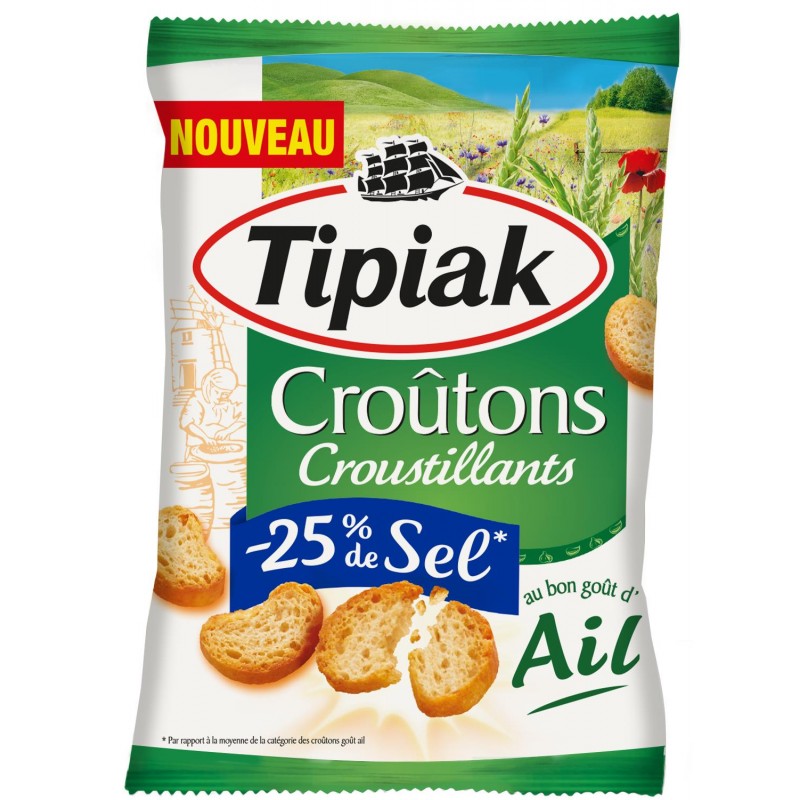 TIPIAK Croutons Croustillants Ail -25% Sel 80G - Marché Du Coin