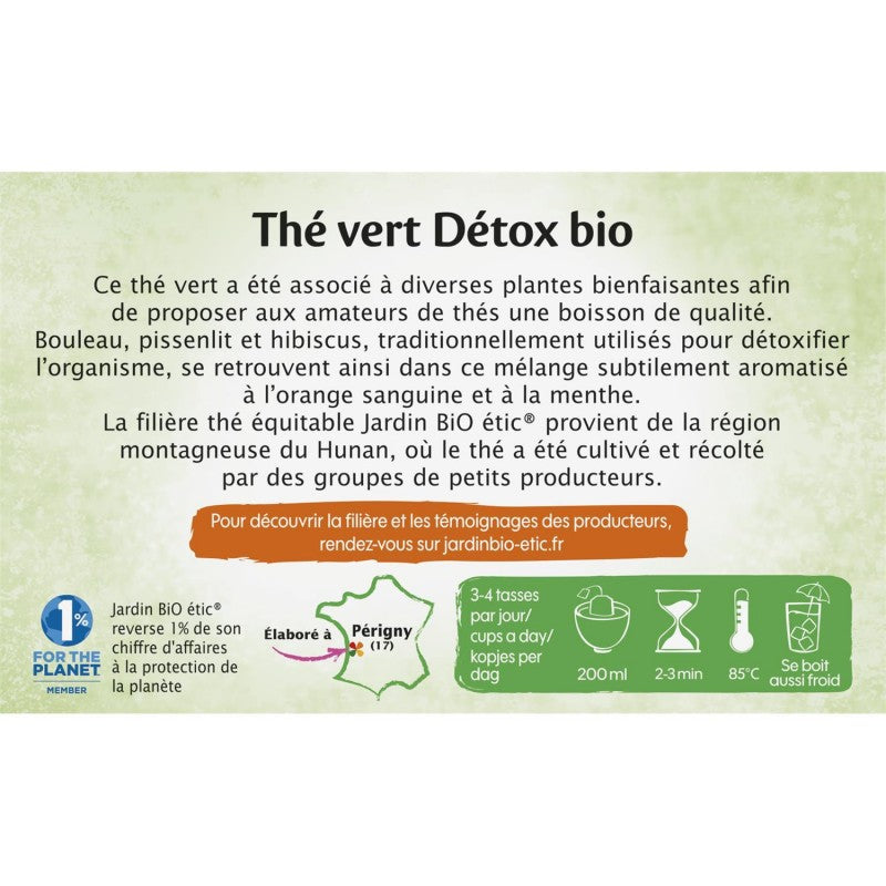 JARDIN BIO Thé Vert Détox Bio Étui + 20 Sachets 30G - Marché Du Coin