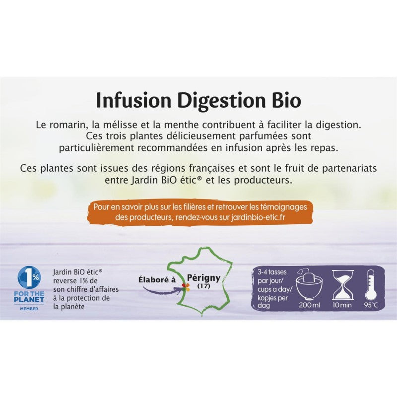 JARDIN BIO Jardin Bio Étic Infusion Digestion Bio 20 Sachets + Étui 30G - Marché Du Coin