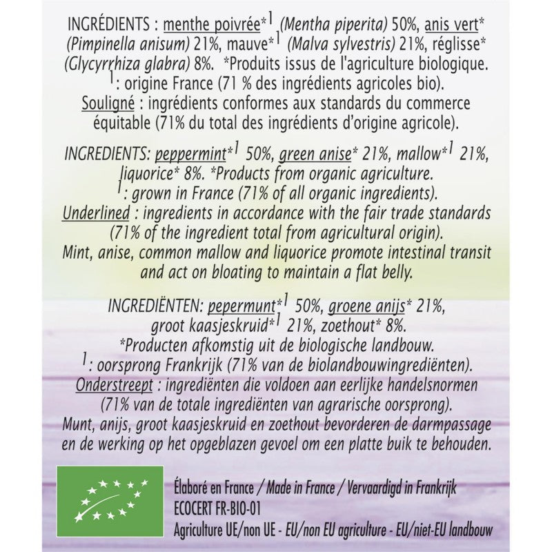 JARDIN BIO Jardin Bio Étic Infusion Ventre Plat Bio Étui + 20 Sachets 30G - Marché Du Coin