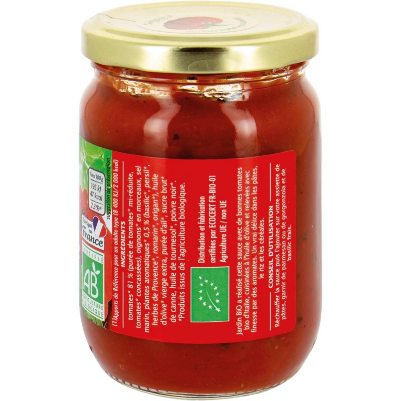 JARDIN BIO Sauce Provencale Bocal Verre 250G - Marché Du Coin