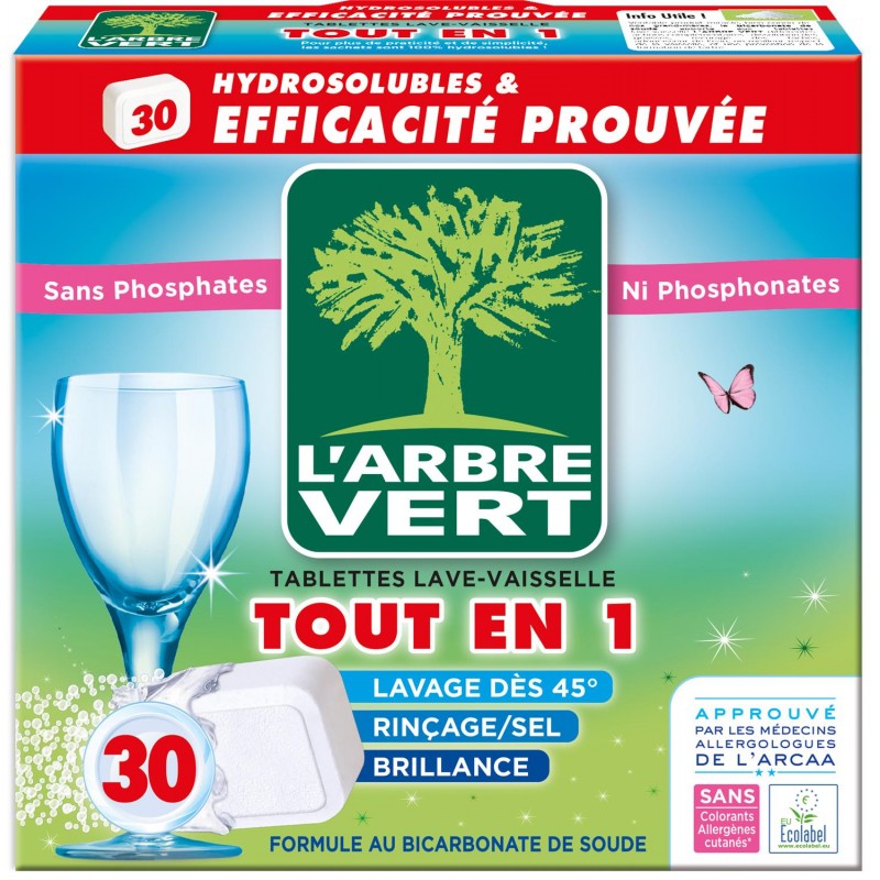 L'ARBRE VERT Tablette Lave Vaisselle Tout En 1 Hydrosoluble 30 Tablettes - Marché Du Coin