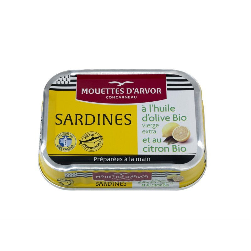 LES MOUETTES D'ARVOR Sardines À L Huile D Olive Extra Vierge Et Au Citron Bio 115G - Marché Du Coin