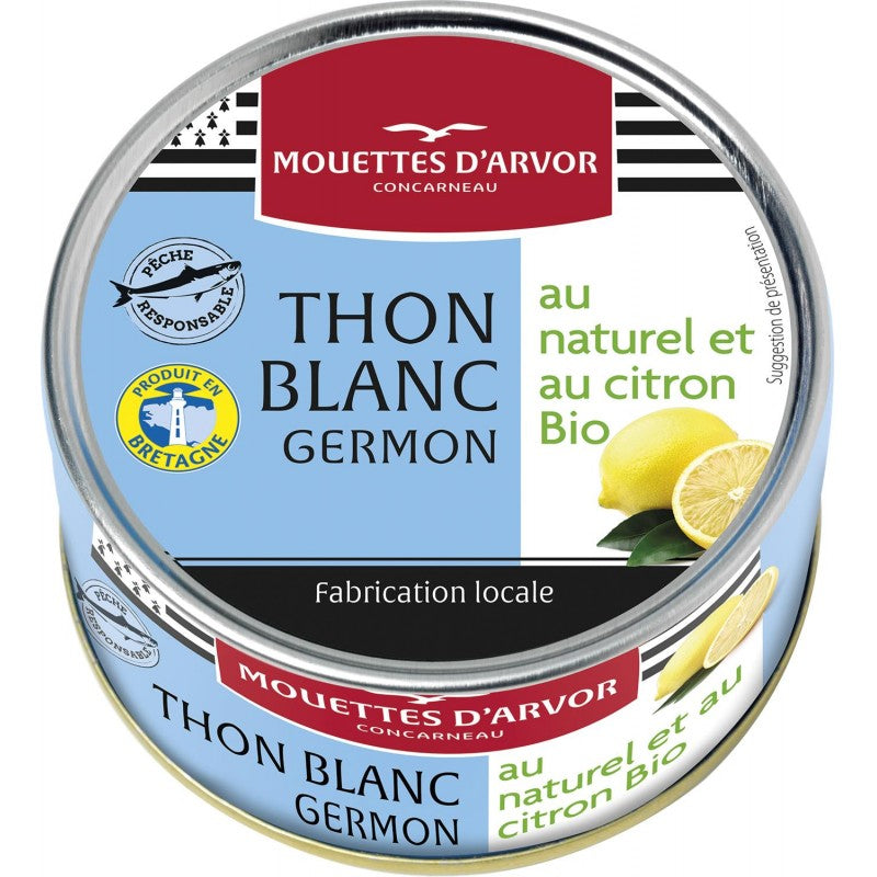 LES MOUETTES D'ARVOR Thon Blanc Germon Au Naturel Et Au Citron Bio 160G - Marché Du Coin