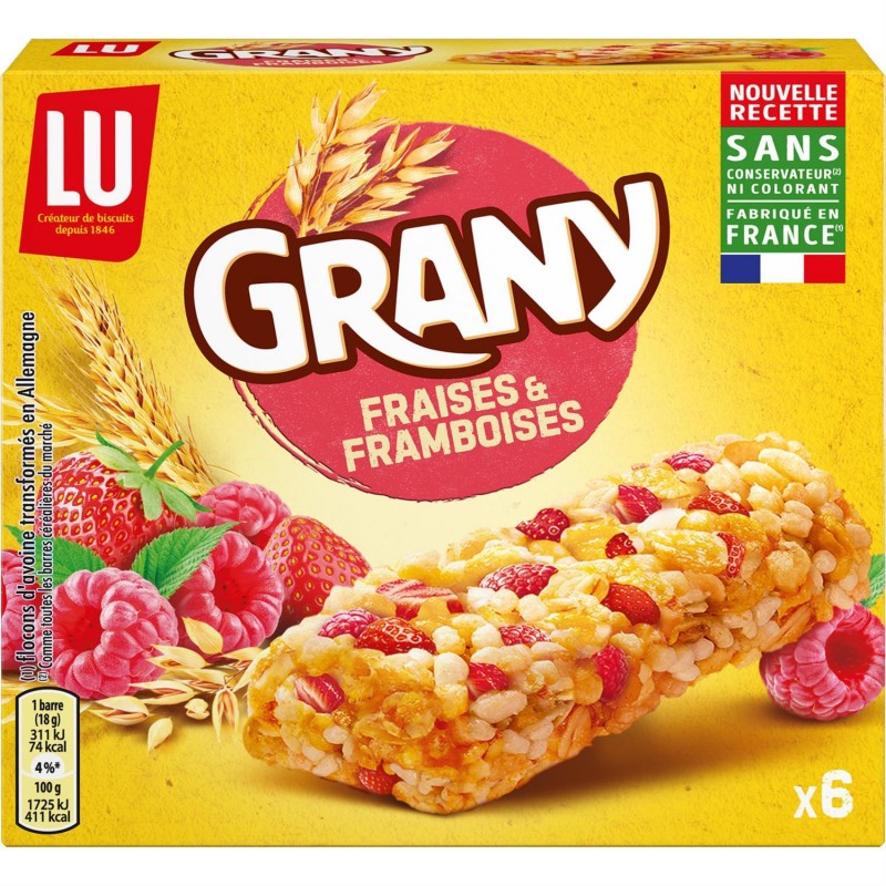 GRANY Grany Barres Céréales Morceaux De Fraises Et Framboises 108G - Marché Du Coin