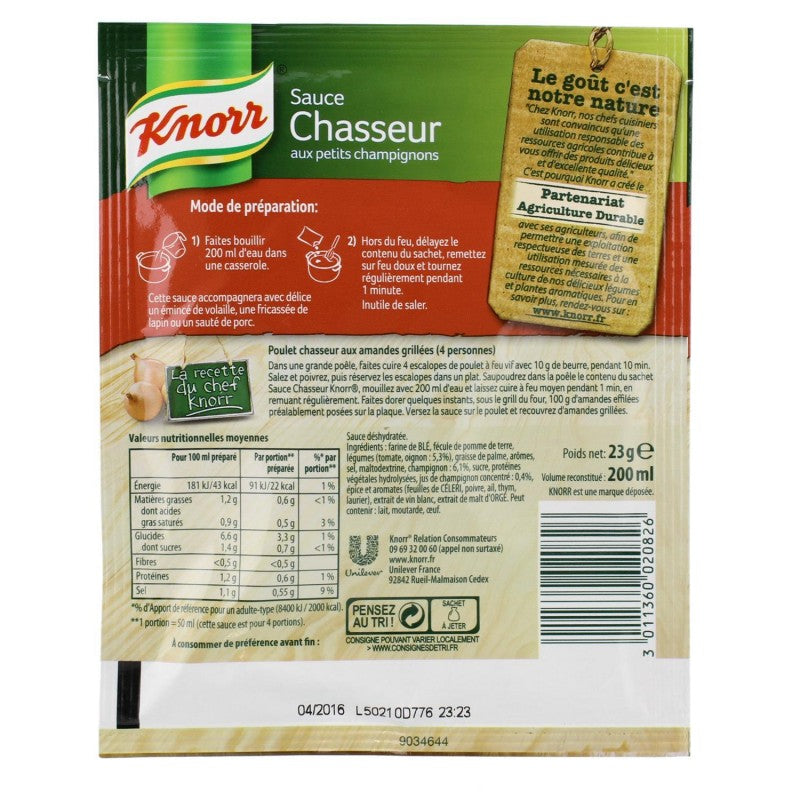 KNORR Sauce Chasseur Aux Petits Champignons Déshydratée 23G - Marché Du Coin